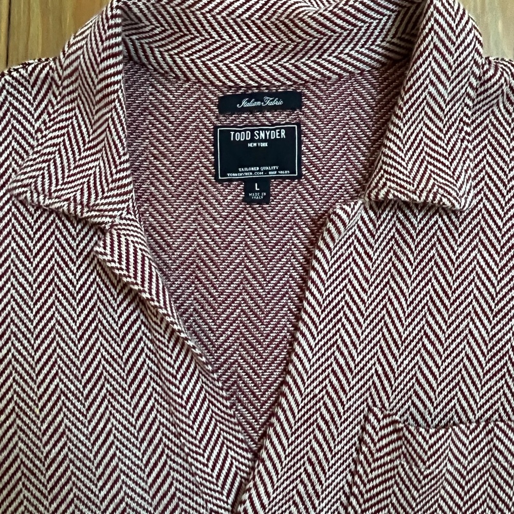 Todd Snyder Burgundy and White Herringbone Shirt
